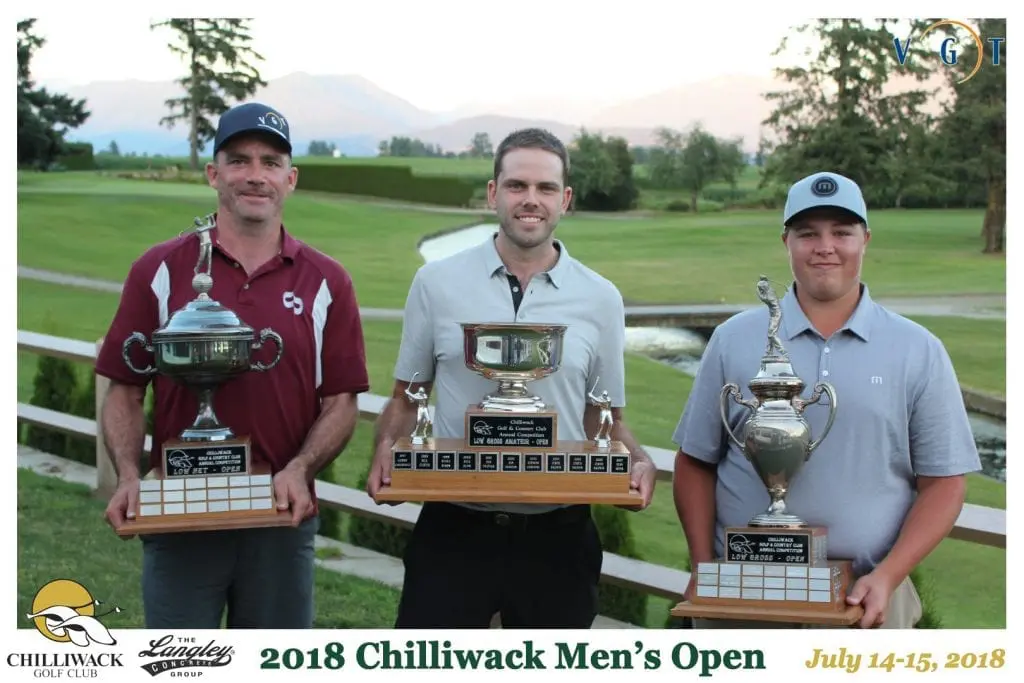 Overall Champion Kevin Spooner (-14), Overall Gross Amateur Winner Mitchell Thiessen (-1) and Overall Net Champion Paul McKinney (-6)